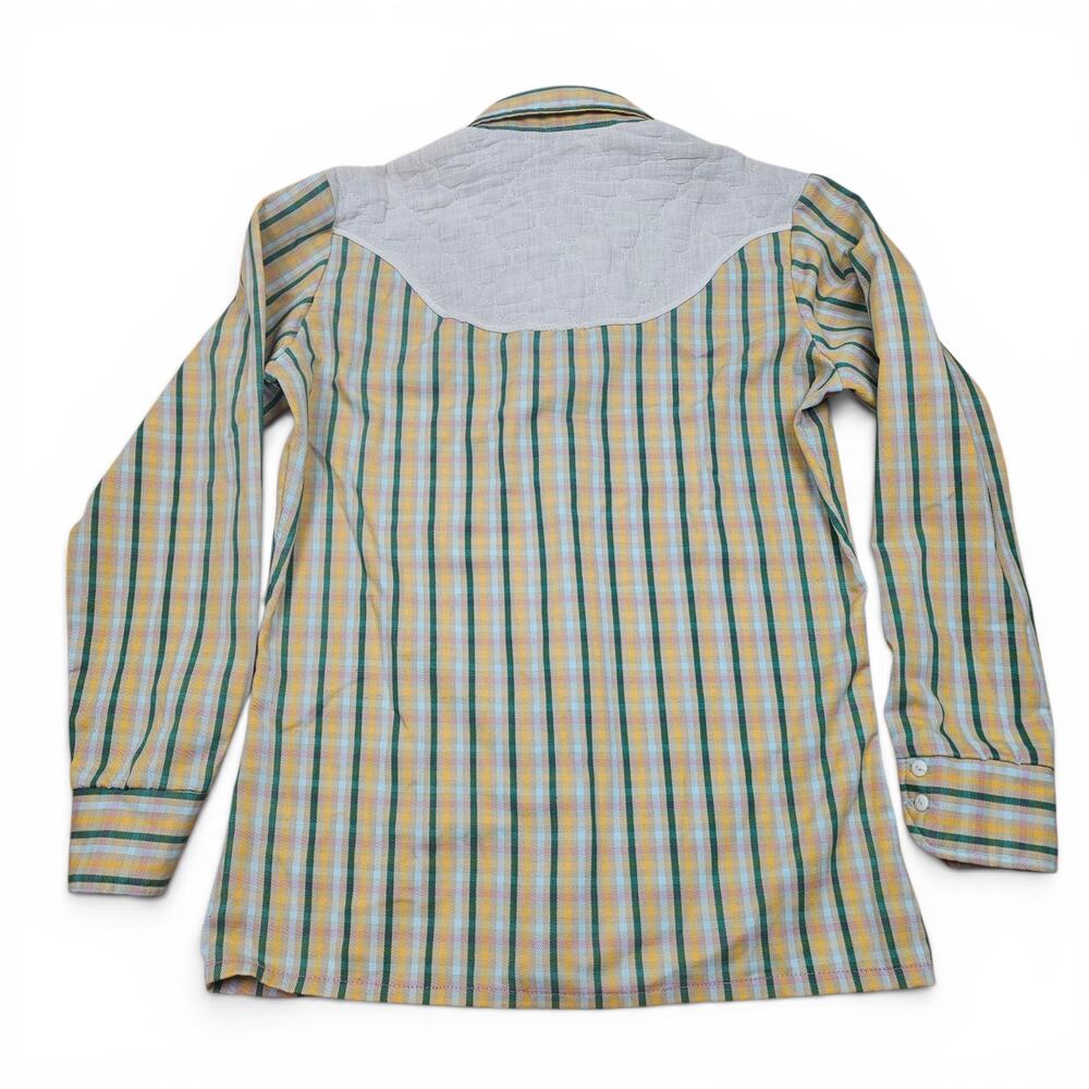 Western Quilt Yoke Plaid Shirt Men’s M VTG 70's Ranch wear Boho Frontier Prairie - Picture 9 of 9